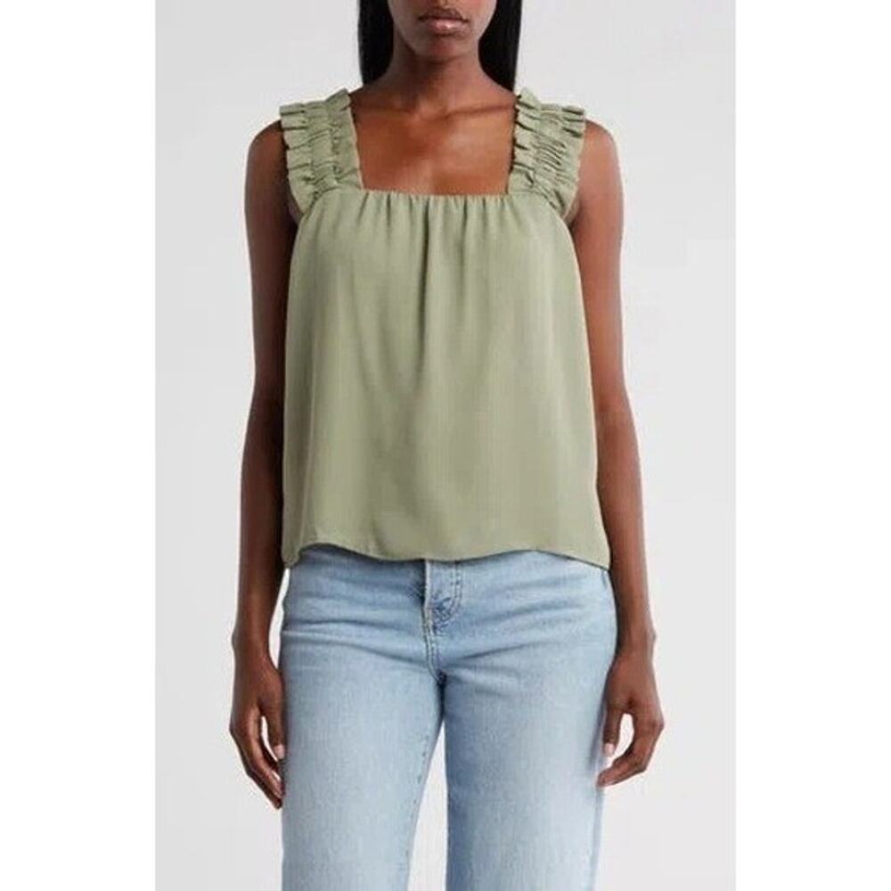 MELROSE AND MARKET Stretch Strap Tank In Olive Acorn Green Size XS NWT